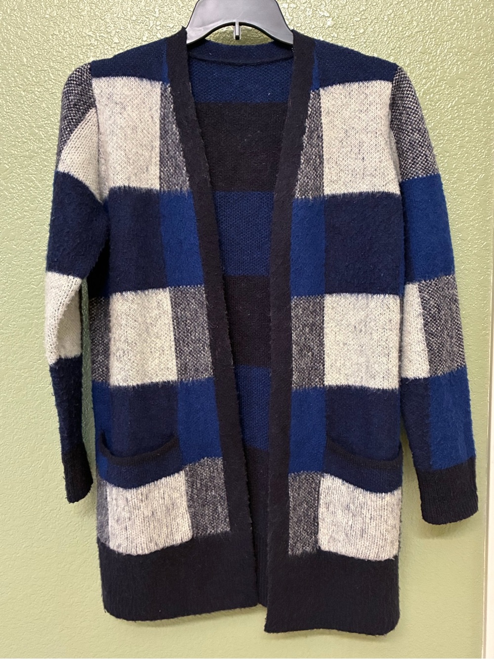 Style & Co. Open-Front Plaid Cardigan - Navy, Blue & Cream